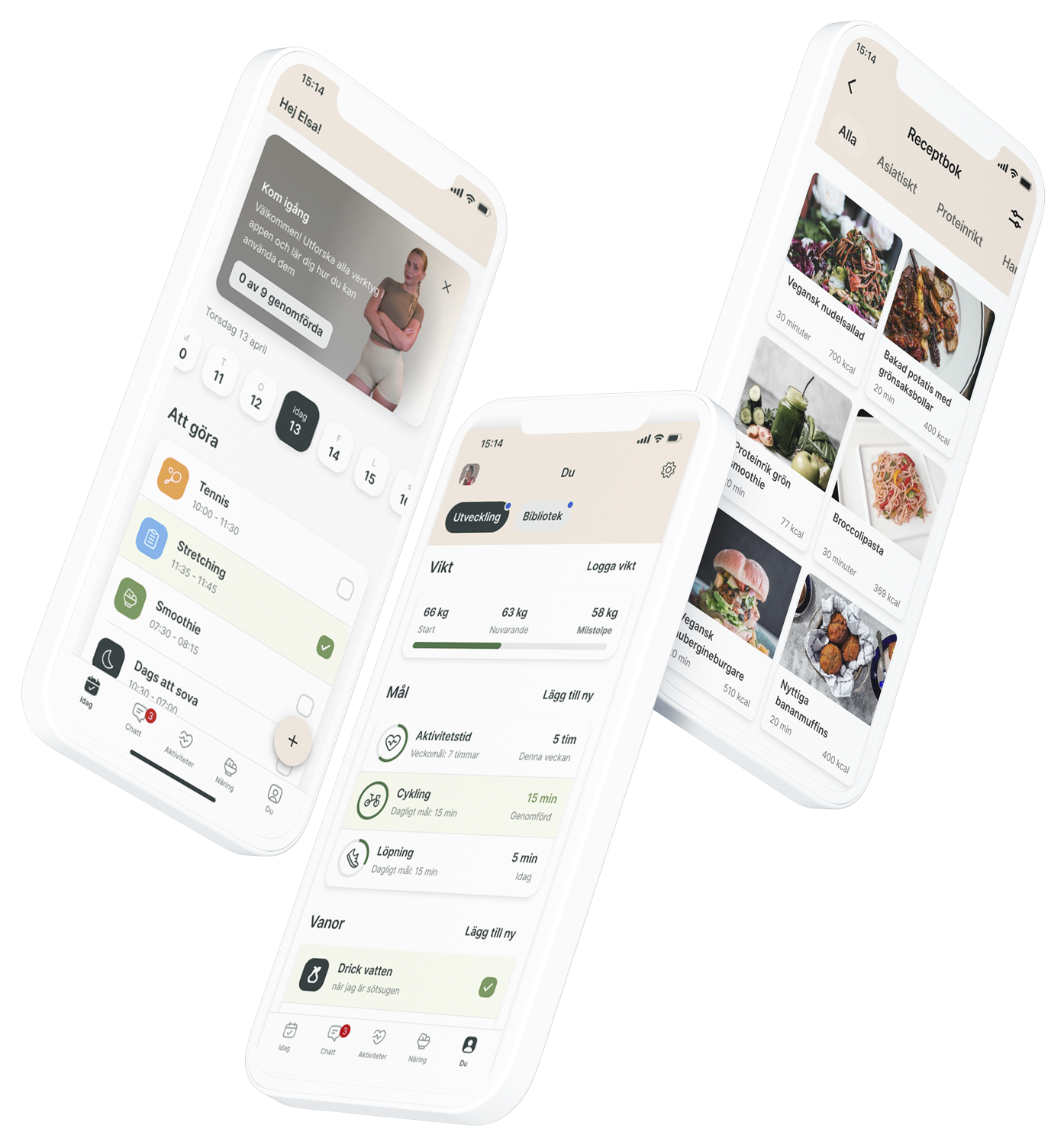En mockup av coaching-appen som visar funktionerna.